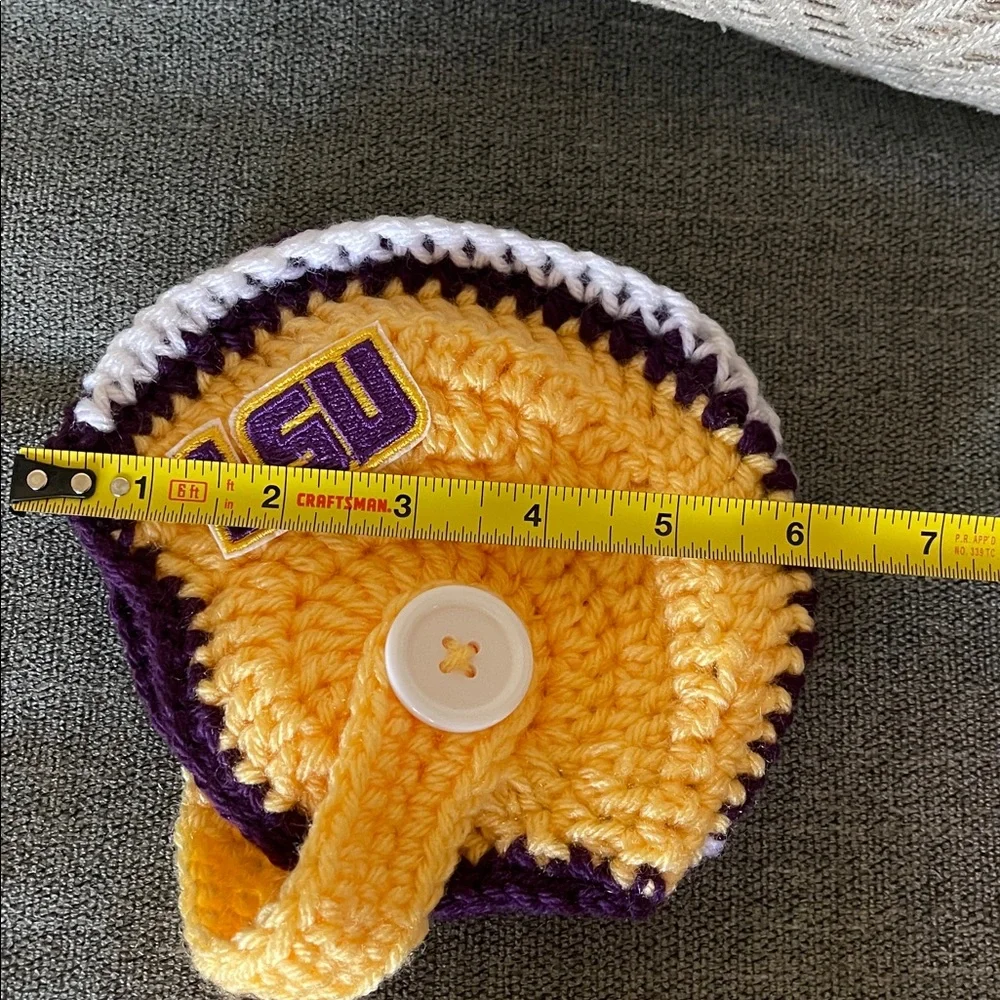 Newborn Handmade Crochet LSU Football Helmet Hat and Diaper Cover Set